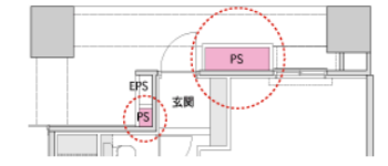 Brillia Tower 品川シーサイド　PS（パイプスペース）を住戸外へ