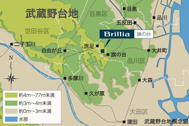 Brillia 旗の台　Safety　防災　エリア全体が高台の南端に位置