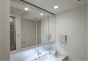 Brillia Tower 池袋 West　Powder Room 　洗面　上下オレフィン框（三面鏡）