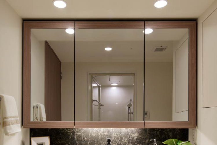 Brillia 目黒大橋　Powder Room　洗面室　収納付き三面鏡