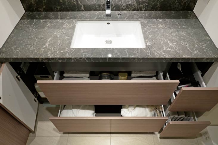 Brillia 目黒大橋　Powder Room　洗面室　大型2段スライド収納＋開き扉収納