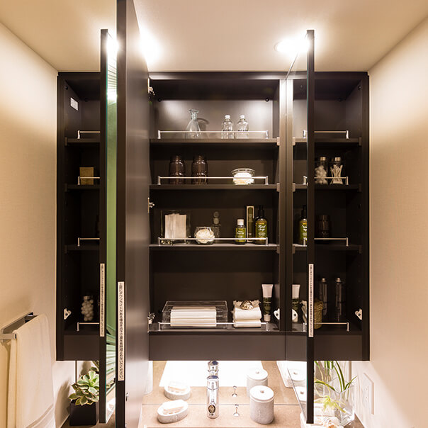 Brillia Tower 上野池之端　Dressing Room　洗面室　三面鏡裏収納