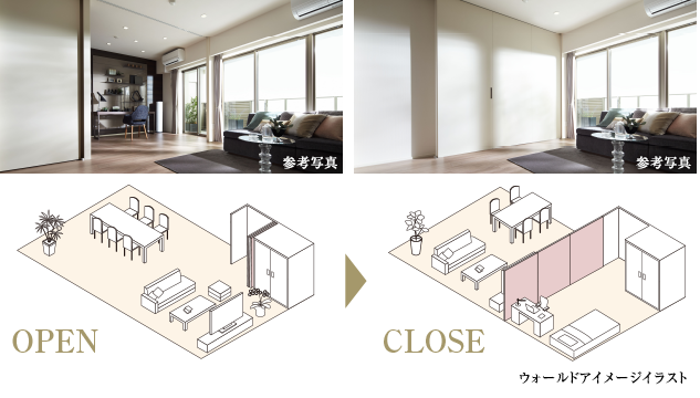 Brillia 品川戸越 耀邸　Amenity 　居室設備　ウォールドア（可動間仕切り壁）
